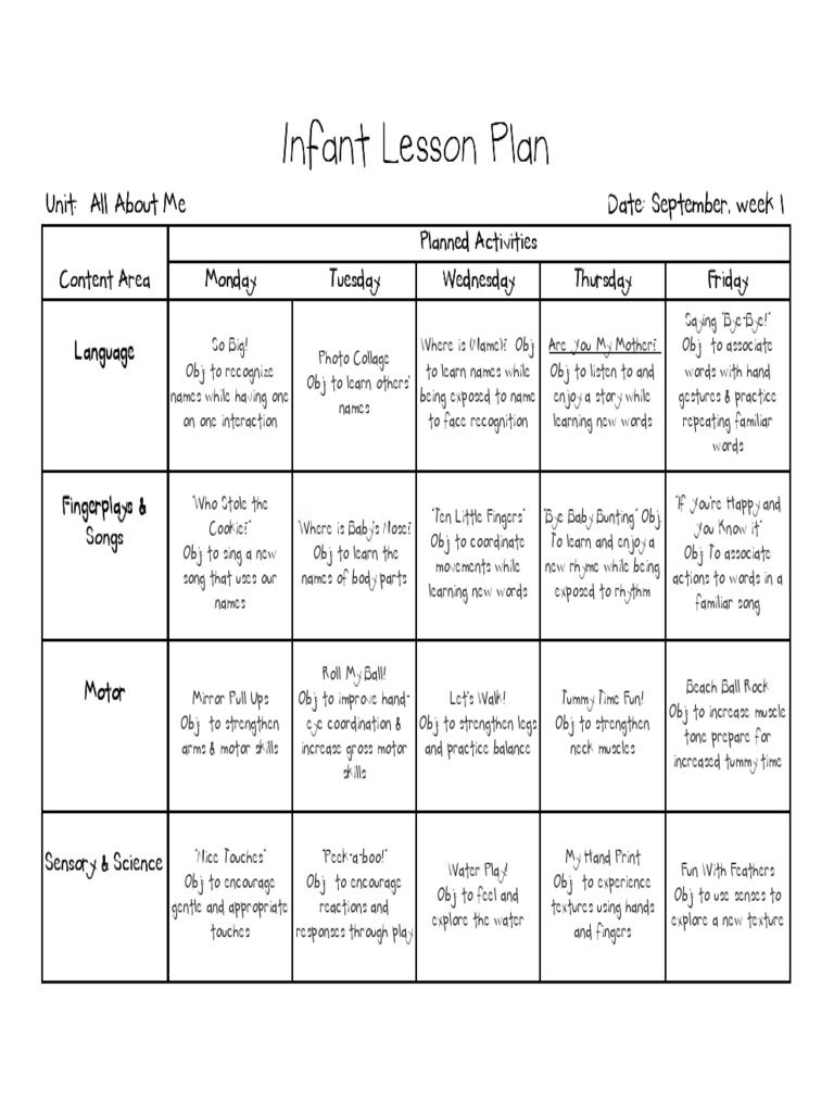 Free Printable Infant Lesson Plans