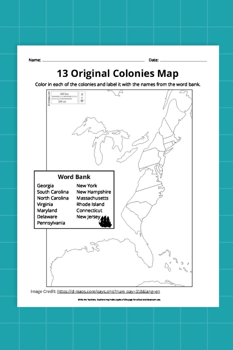 13 Colonies Free Printable Worksheets