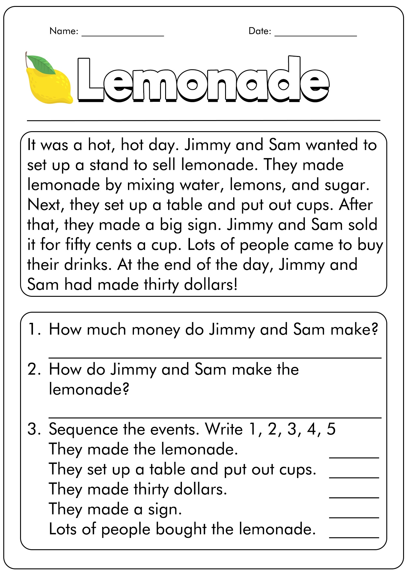 Free Printable 1St Grade Reading Worksheets
