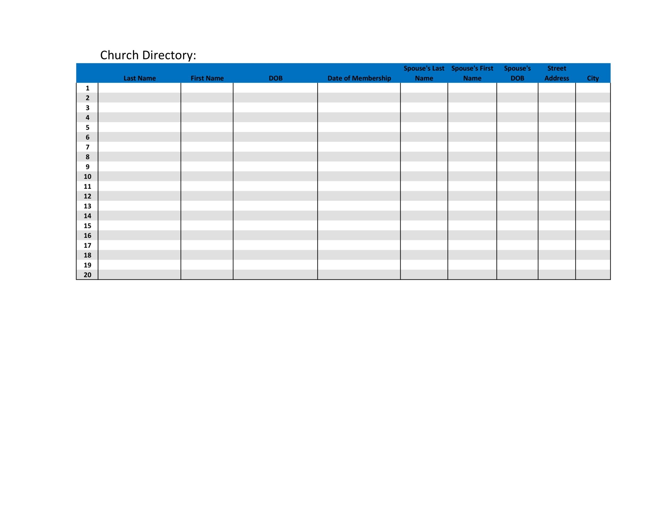 Free Printable Church Directory Template