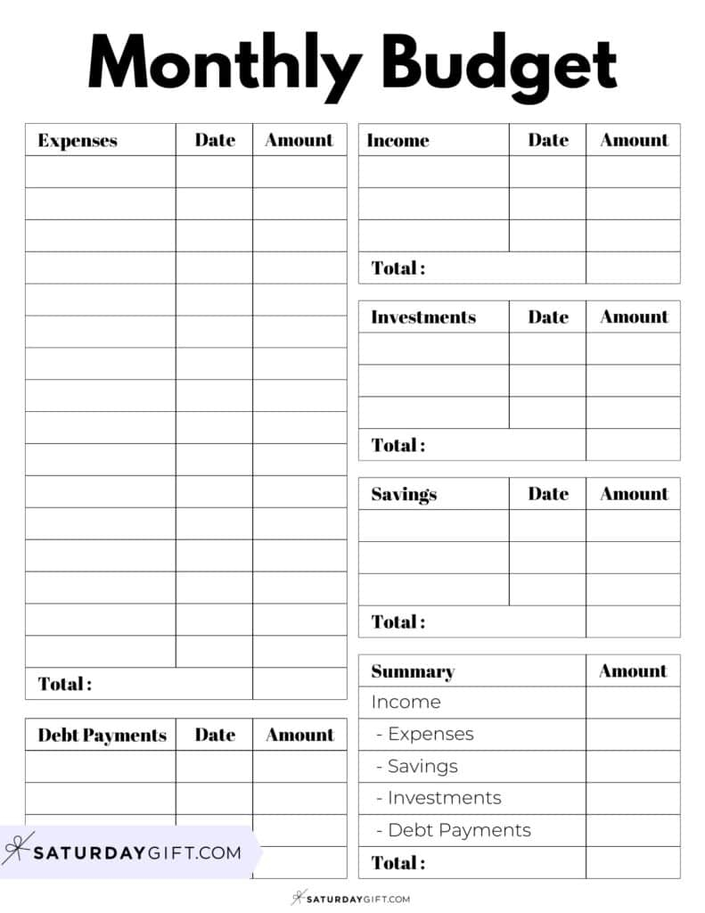 Free Printable Monthly Budget Worksheet