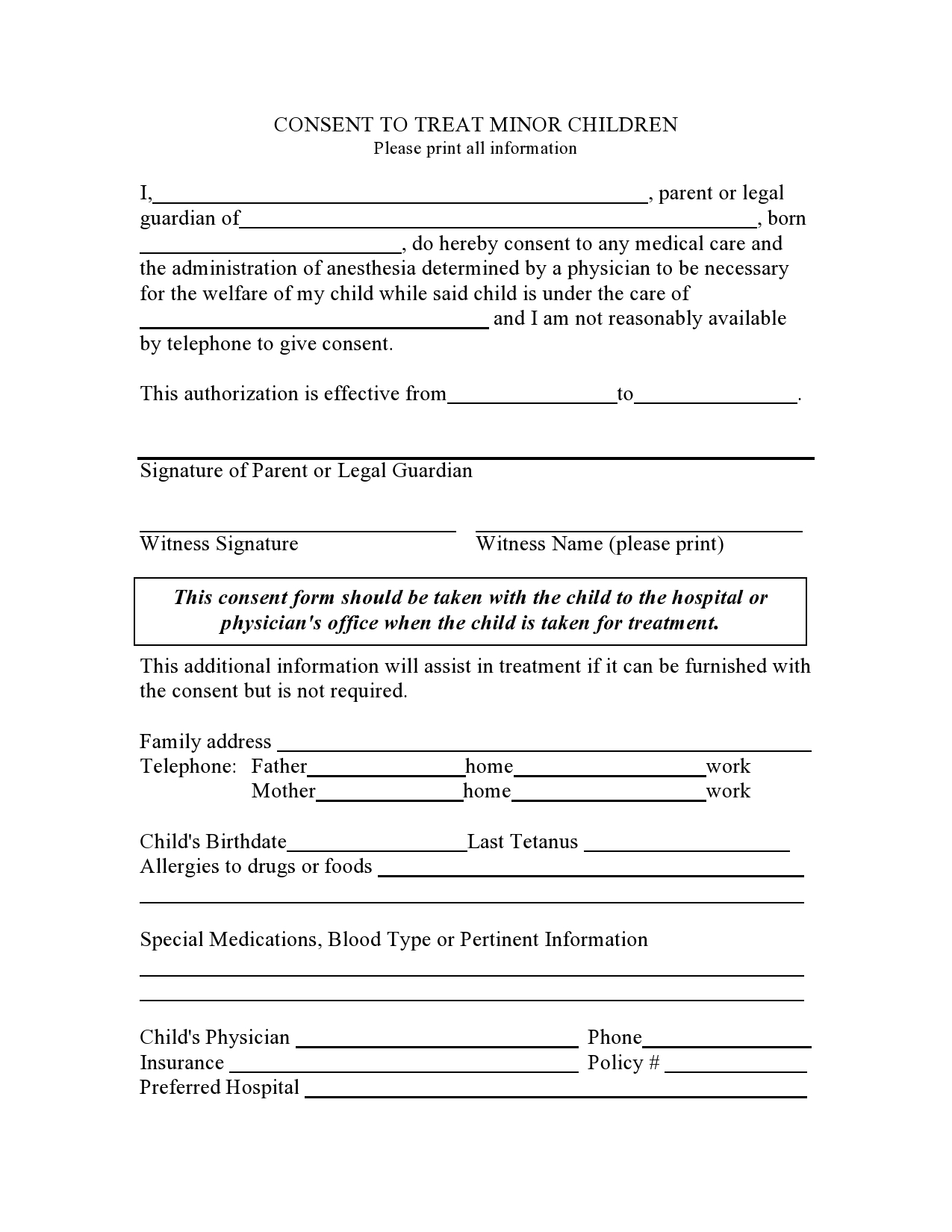 Free Printable Medical Consent Form