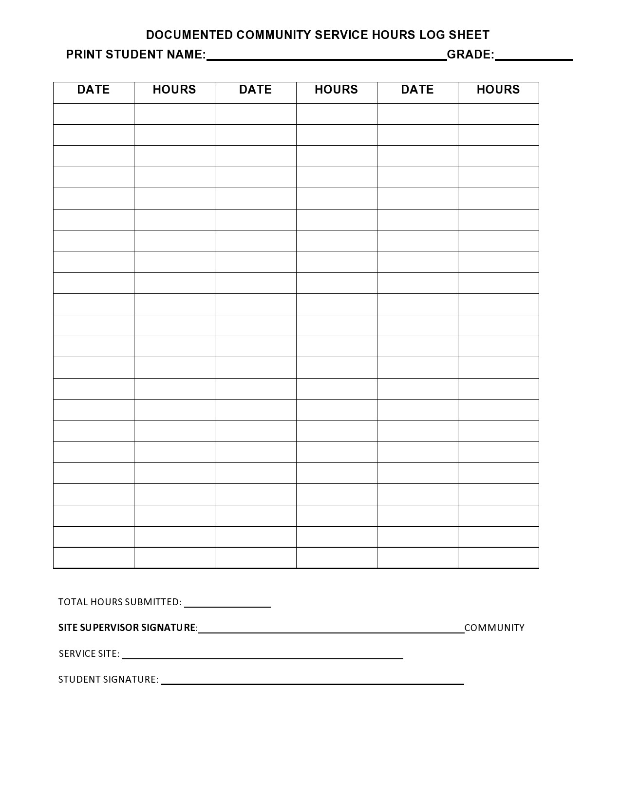 Free Printable Community Service Log Sheet