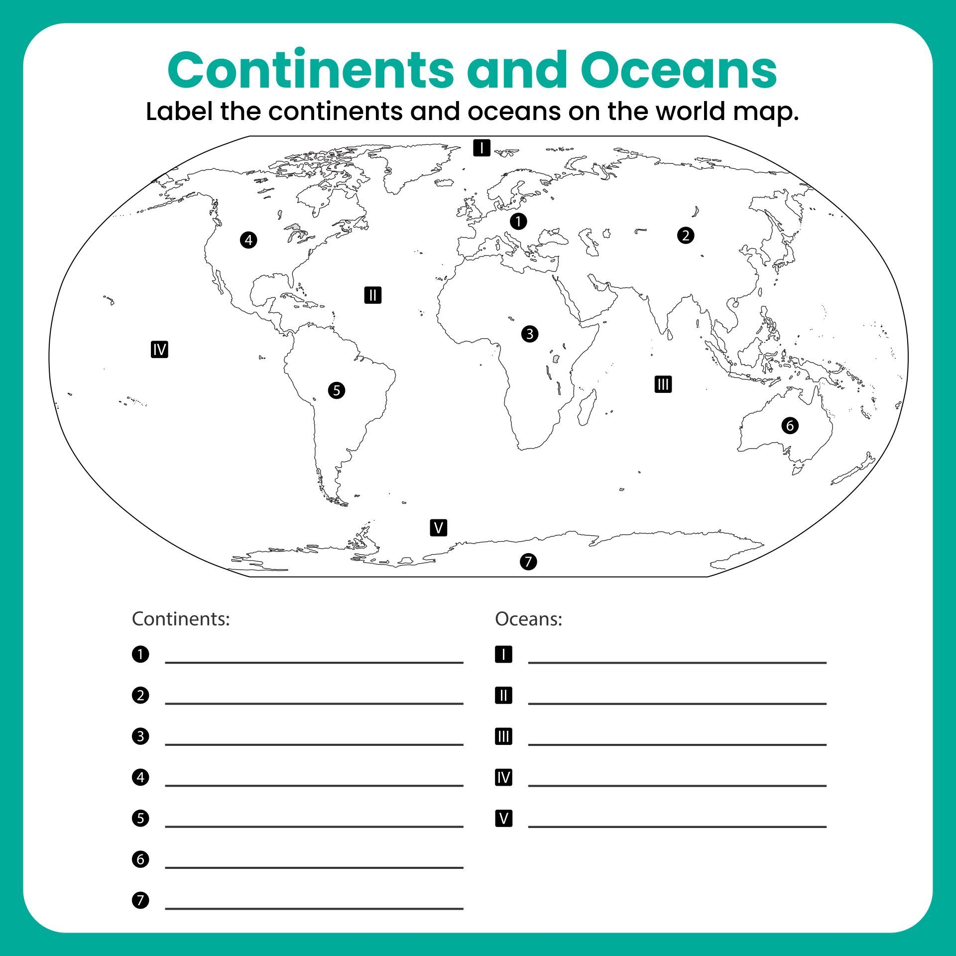 Free Printable Continents And Oceans Quiz