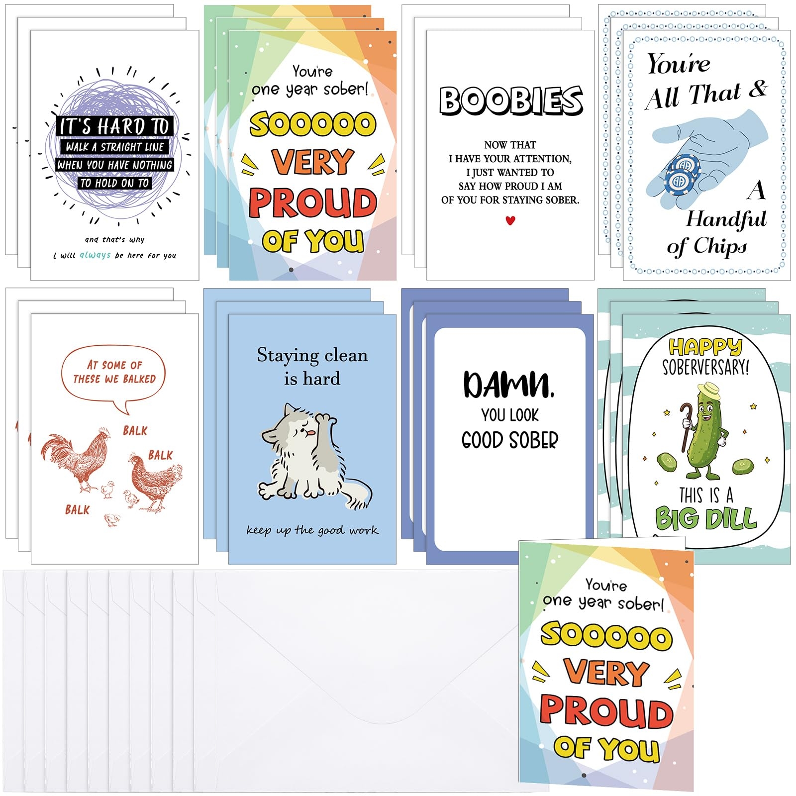 Amazon 24 Pack Funny Sobriety Cards With Envelope 4 X 6 Inch AA Sober Anniversary Cards For Women Men Recovery Motivation Gifts Office Products