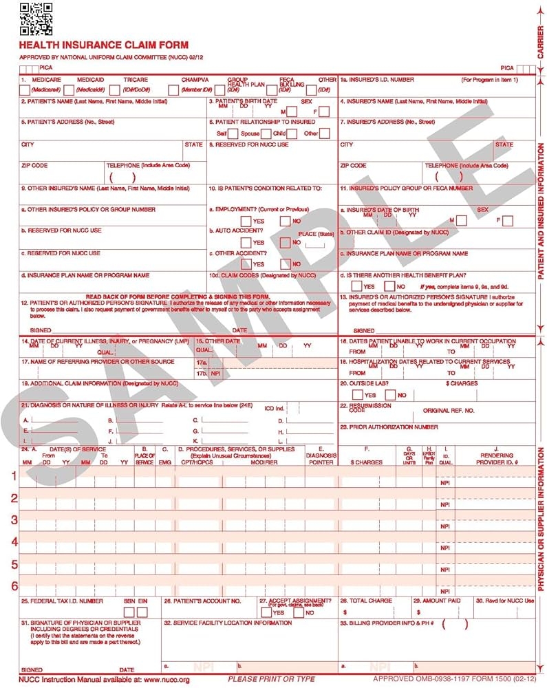 Free Printable Cms 1500 Form 02/12