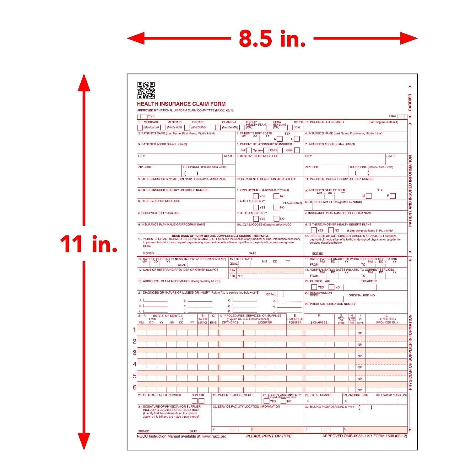Amazon ComplyRight CMS 1500 Healthcare Billing Form 02 12 Laser 1000 Count CMS12LC1 Office Products