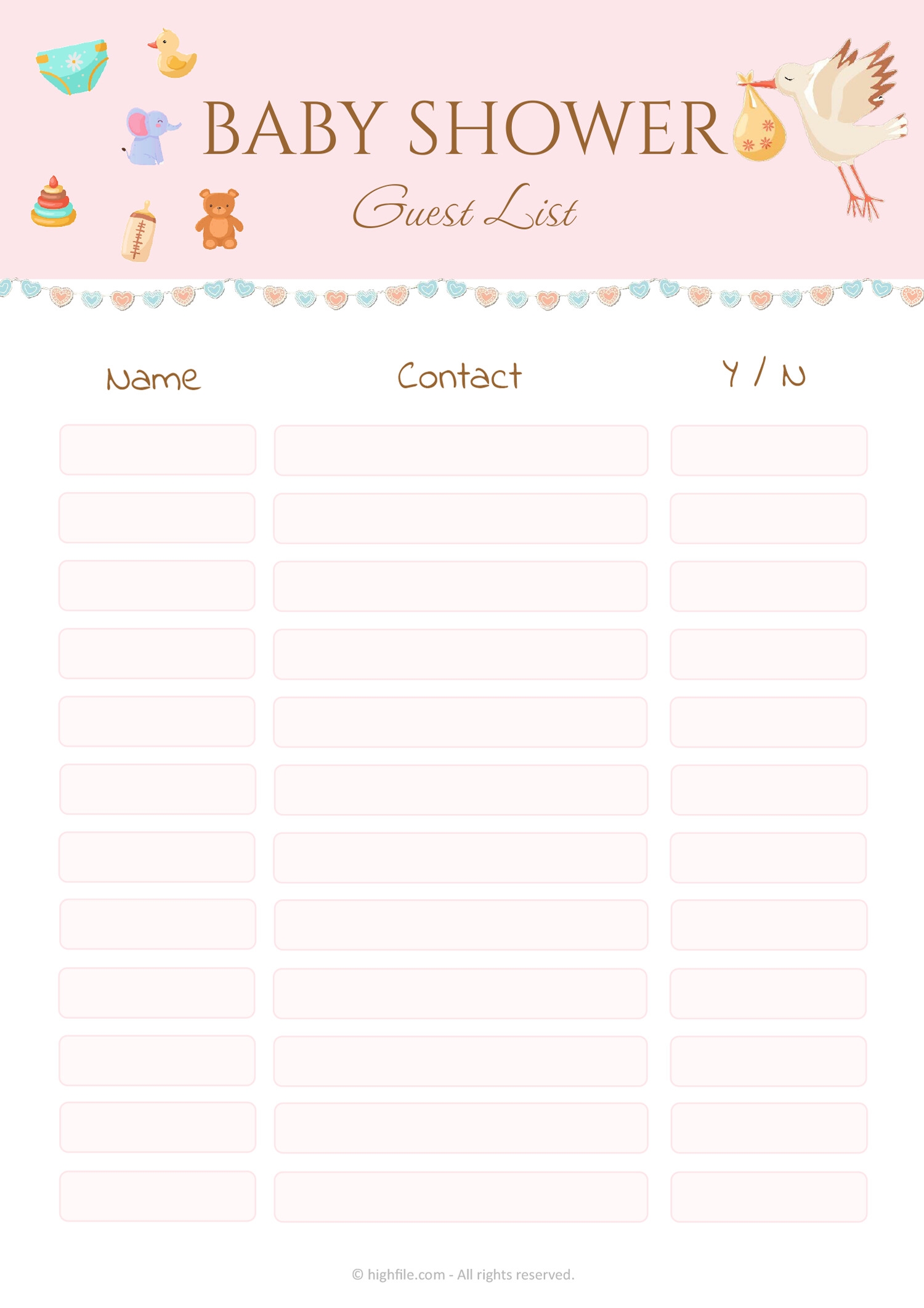 Baby Shower Guest List Template Word Highfile