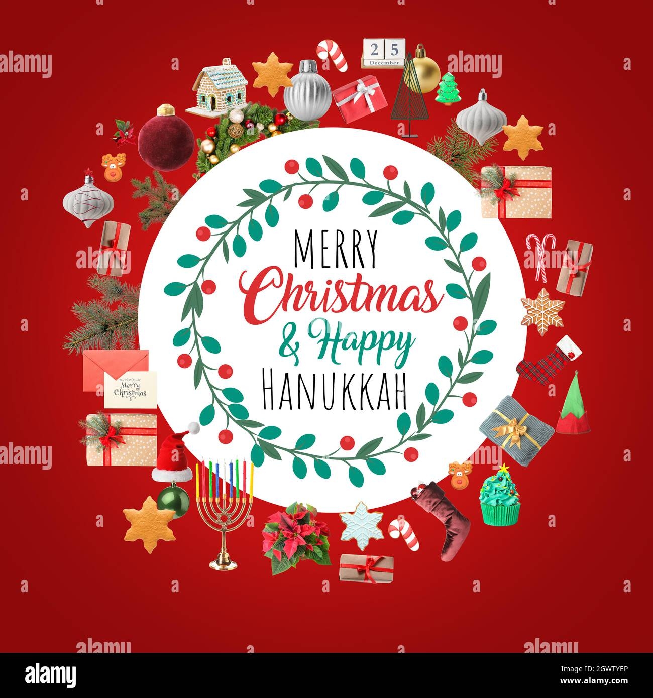 Beautiful Greeting Card For Happy Hanukkah And Merry Christmas Stock Photo Alamy