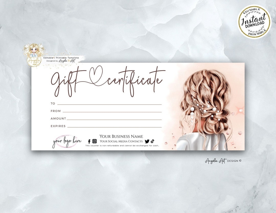 Beauty Gift Certificate Template Hair Salon Gift Voucher Hair Stylist Editable Printable Gift Card Hair Certificate Template Etsy