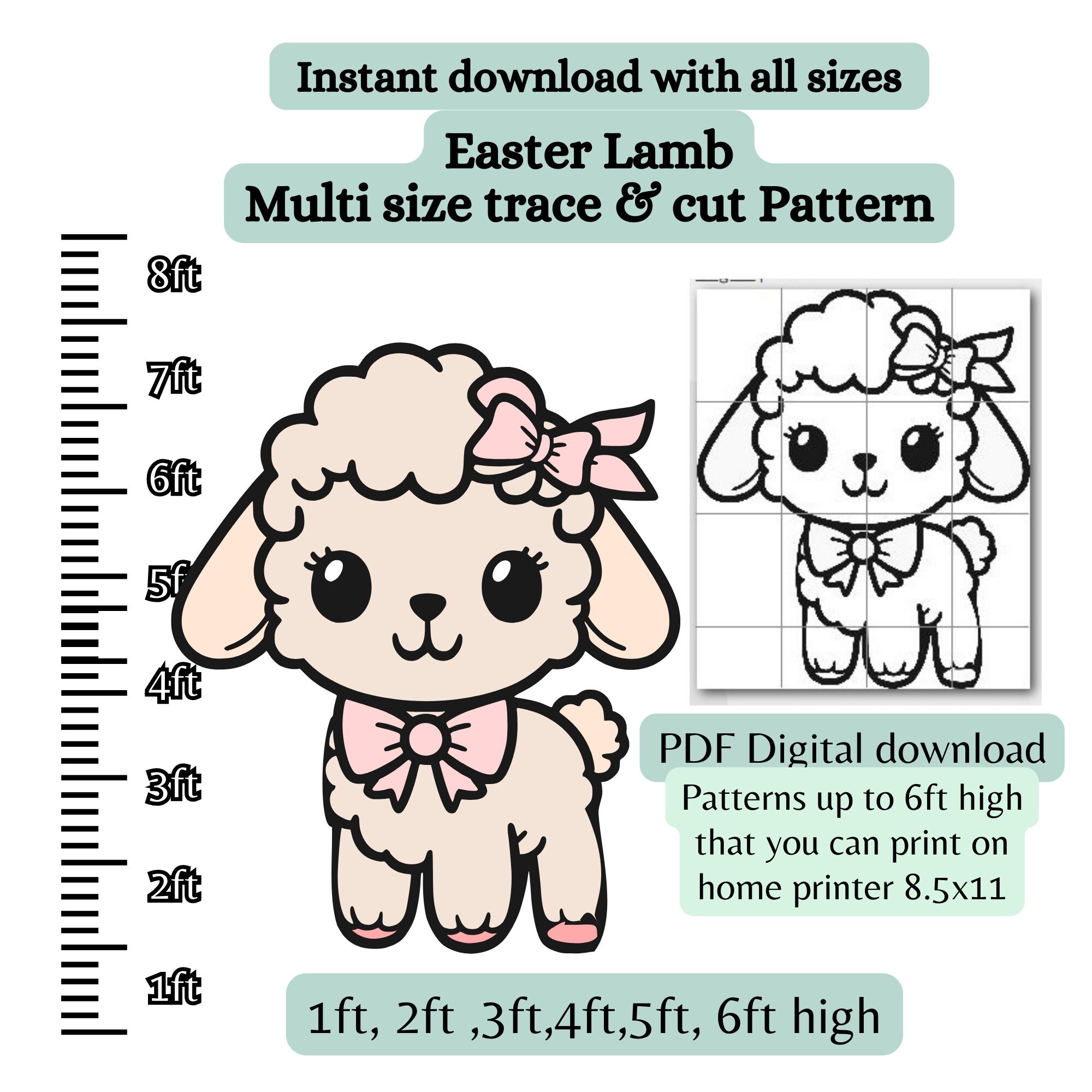 Big Cutout Easter Lamb PDF Template printable Diy Trace And Cut Easter Sign Stencil Sheep Pattern Woodworking outline Photobooth Prop Etsy