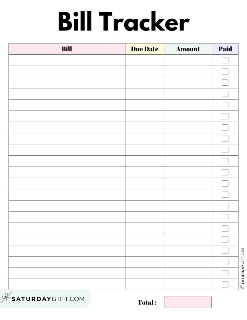 Bill Organizer Template 39 Cute Free Printable Bill Trackers