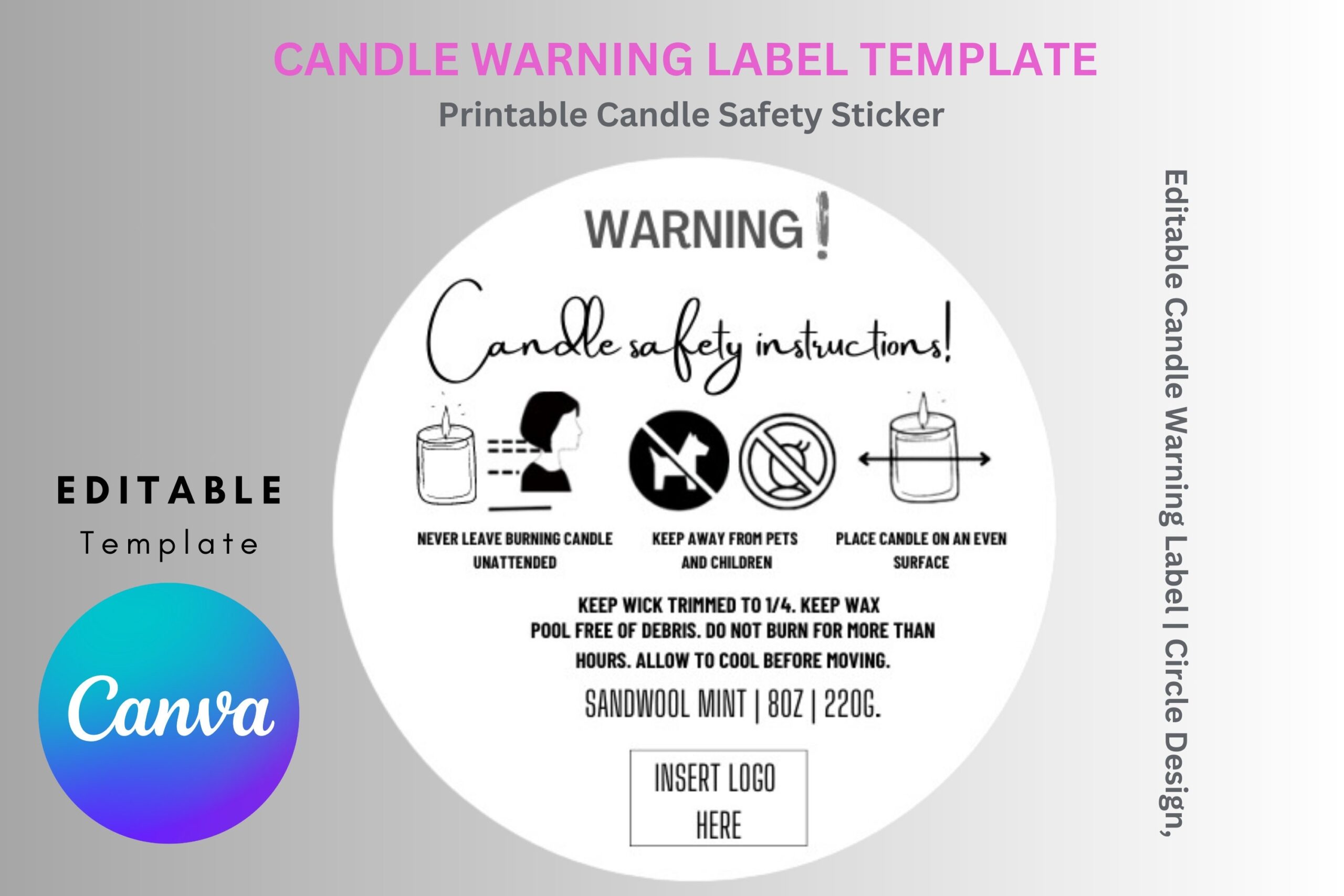 Candle Warning Label Template printable Candle Safety Sticker Editable Candle Warning Label circle Design candle Warning candle minimalist Etsy