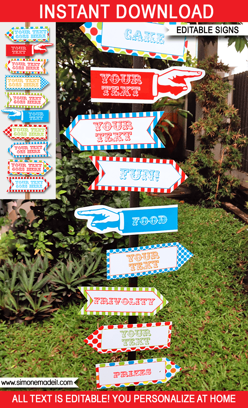 Free Printable Carnival Directional Signs