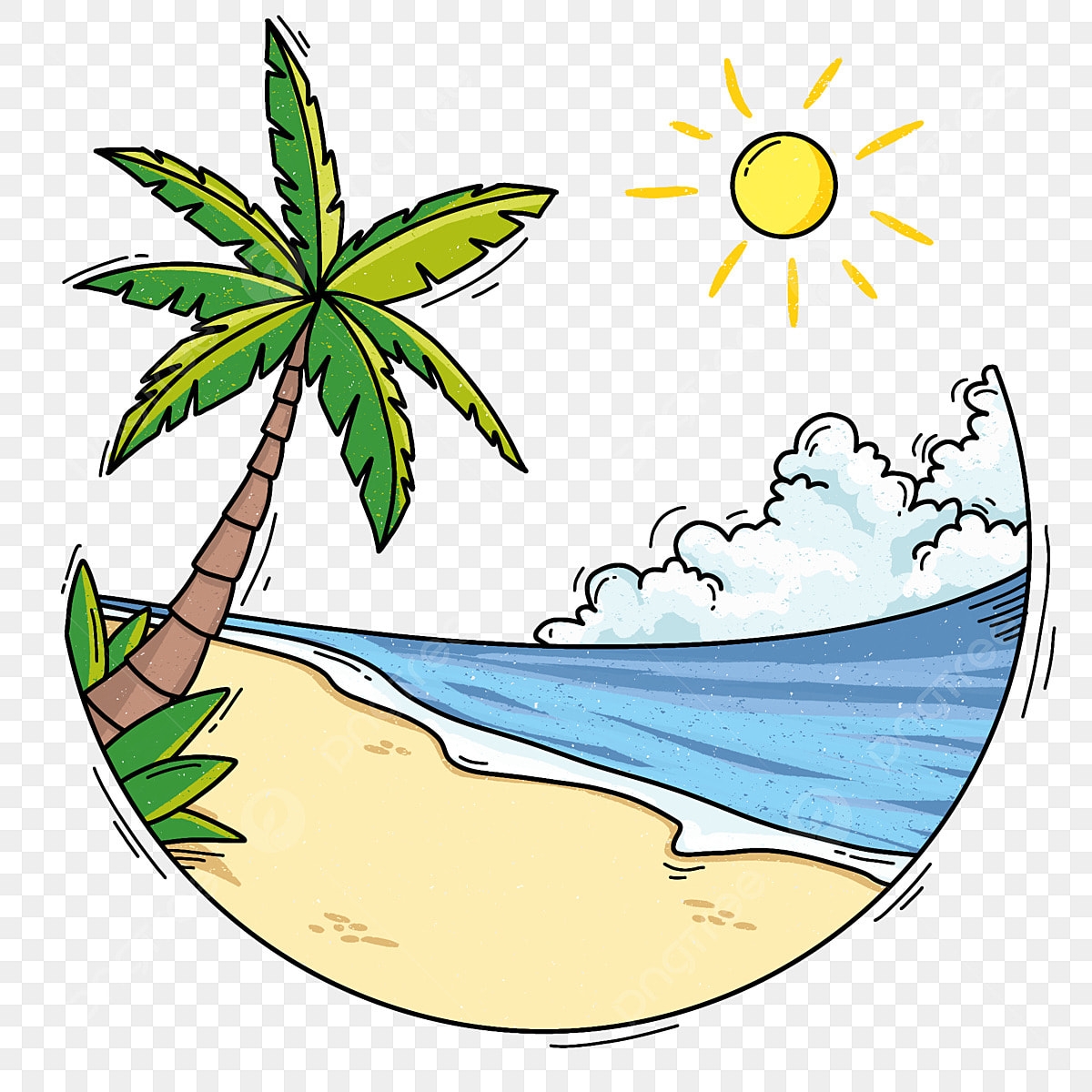 Cartoon Summer Beach PNG Image Cute Cartoon Summer Sun Go To Beach Illustration Cute Hand Drawn Cartoon PNG Image For Free Download