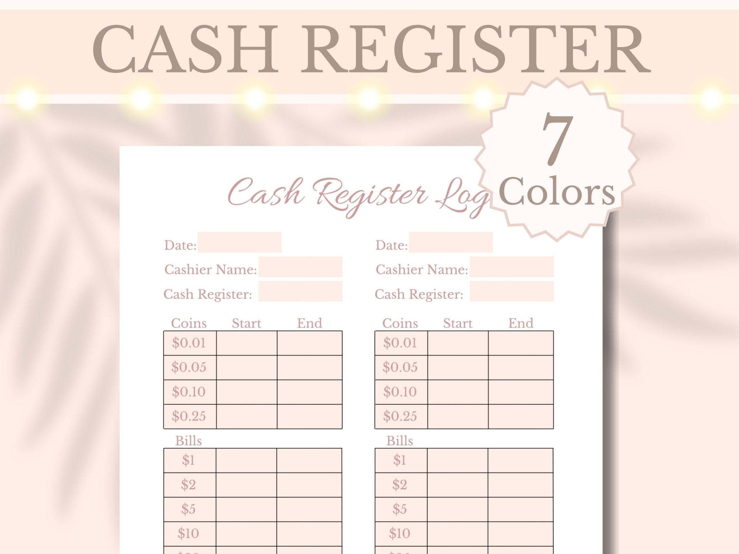 Cash Register Log Printable Cashier Shop Closing Drawer Till Balance Count Money Calculator Small Business A4 A5 Letter Digital Download Etsy