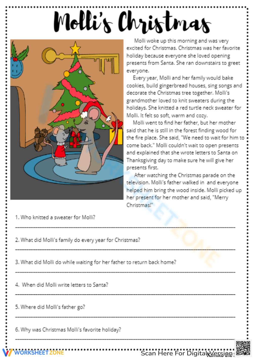Free Printable Christmas Reading Comprehension Worksheets