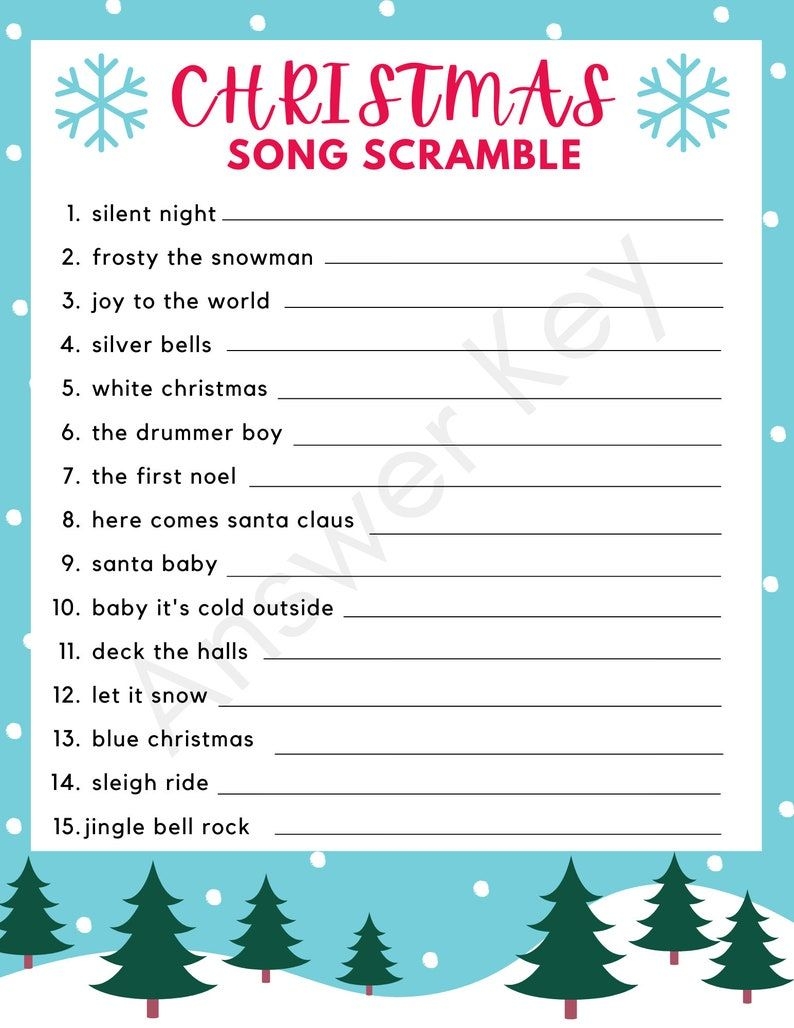 Christmas Game Christmas Song Scramble Party Game Word Scramble Holiday Games Etsy