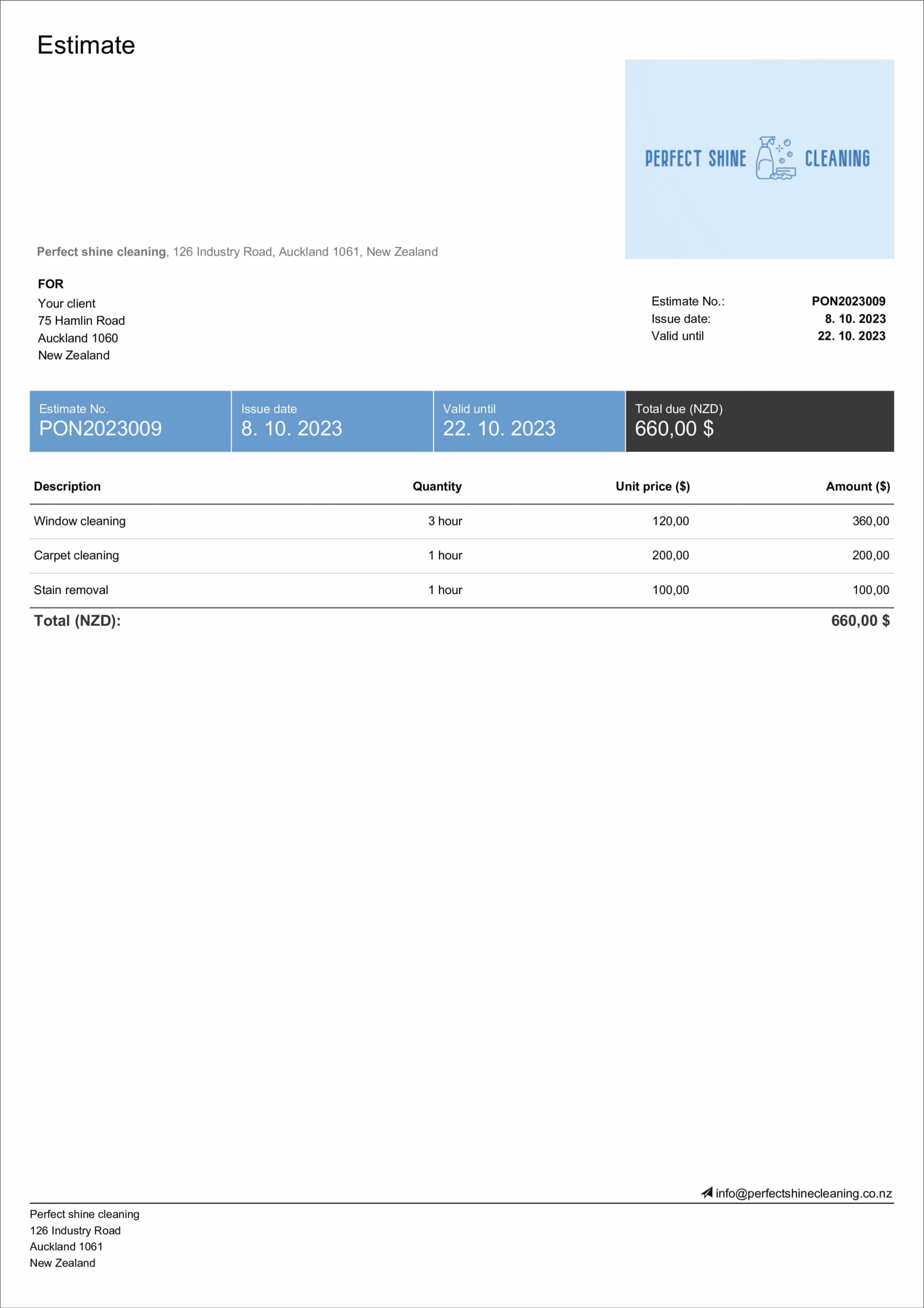 Cleaning Estimate Template Free Printable Billdu
