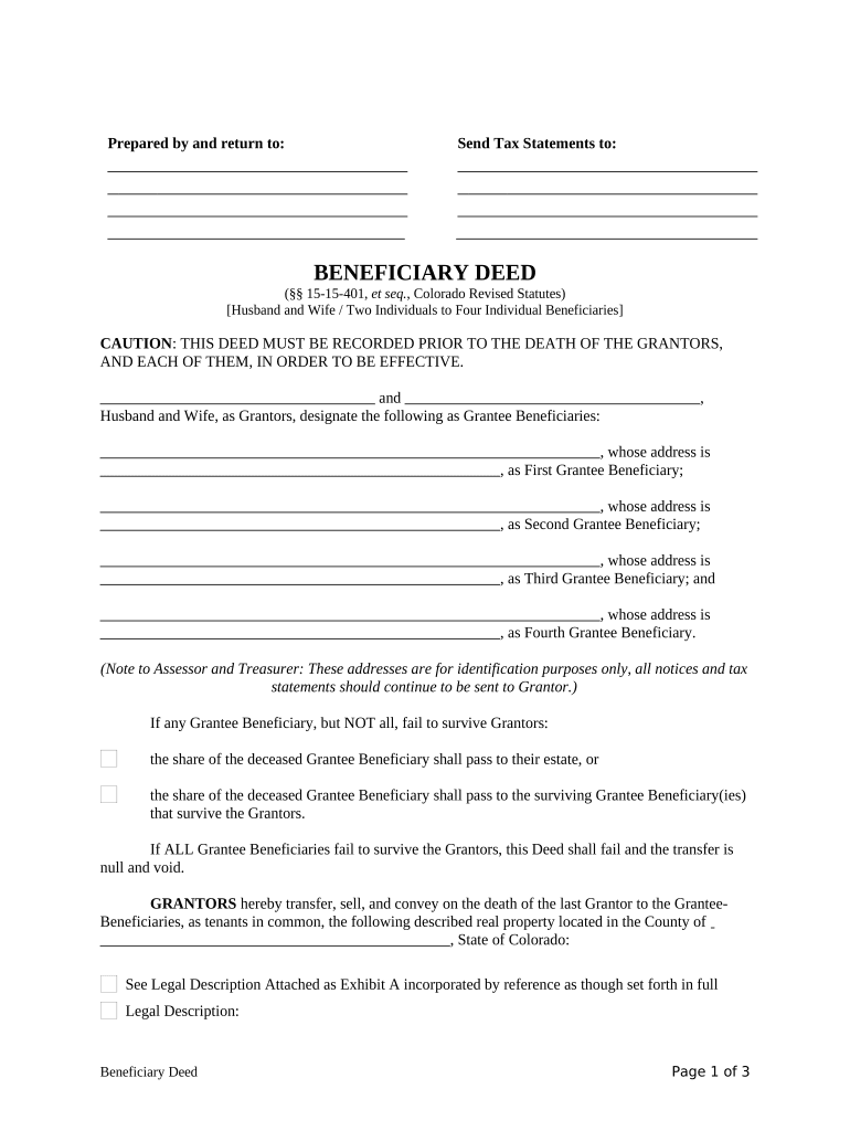Free Printable Beneficiary Deed Colorado