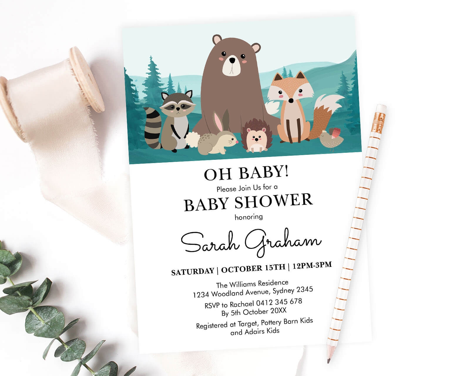 Create Enchanting Woodland Baby Shower Invitations Free Editable Template PDF