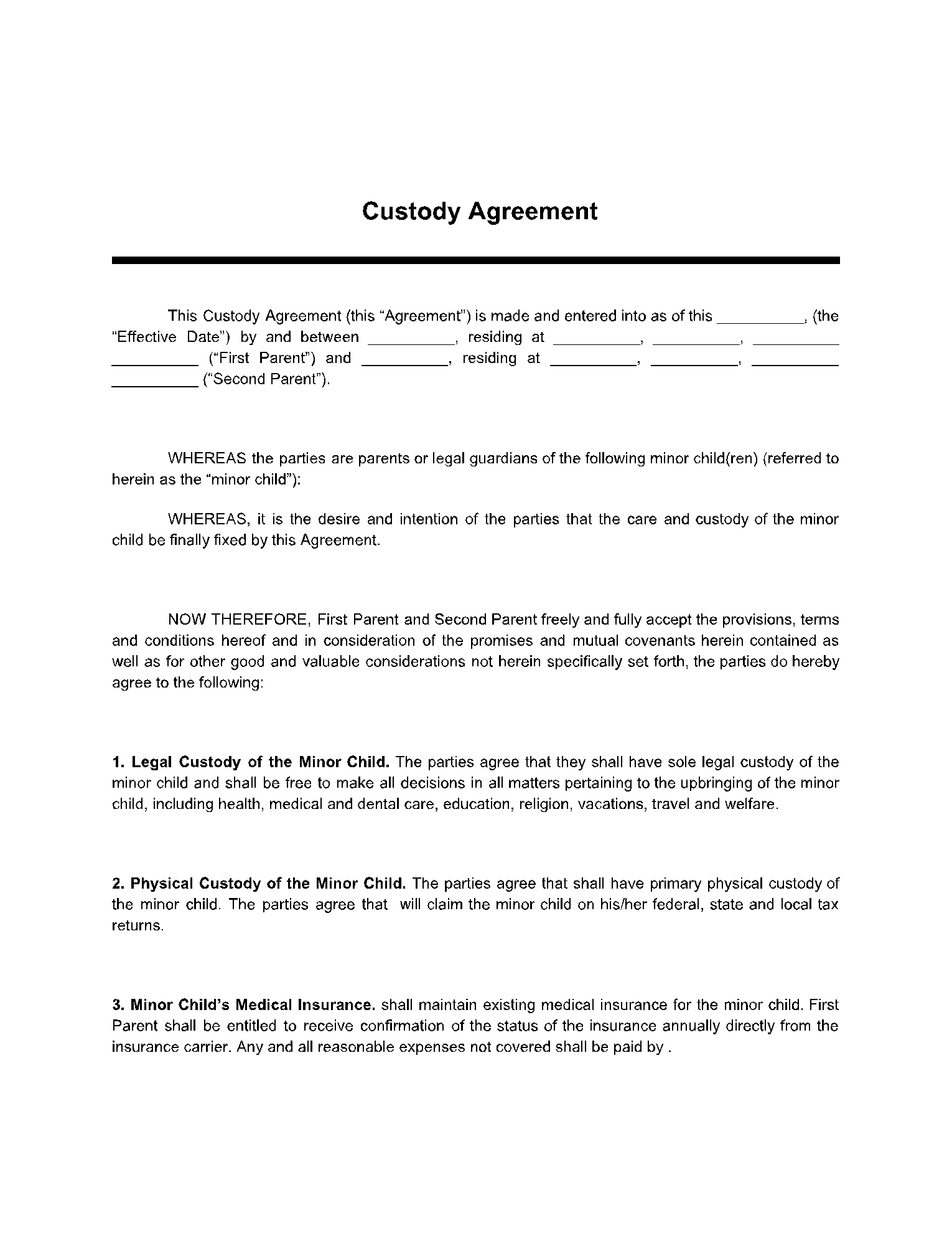 Free Printable Child Custody Papers