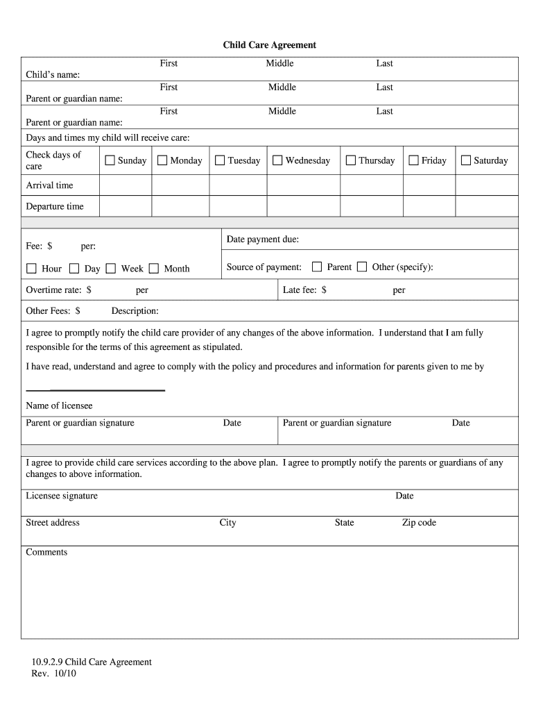 Daycare Contract Fill Online Printable Fillable Blank PdfFiller