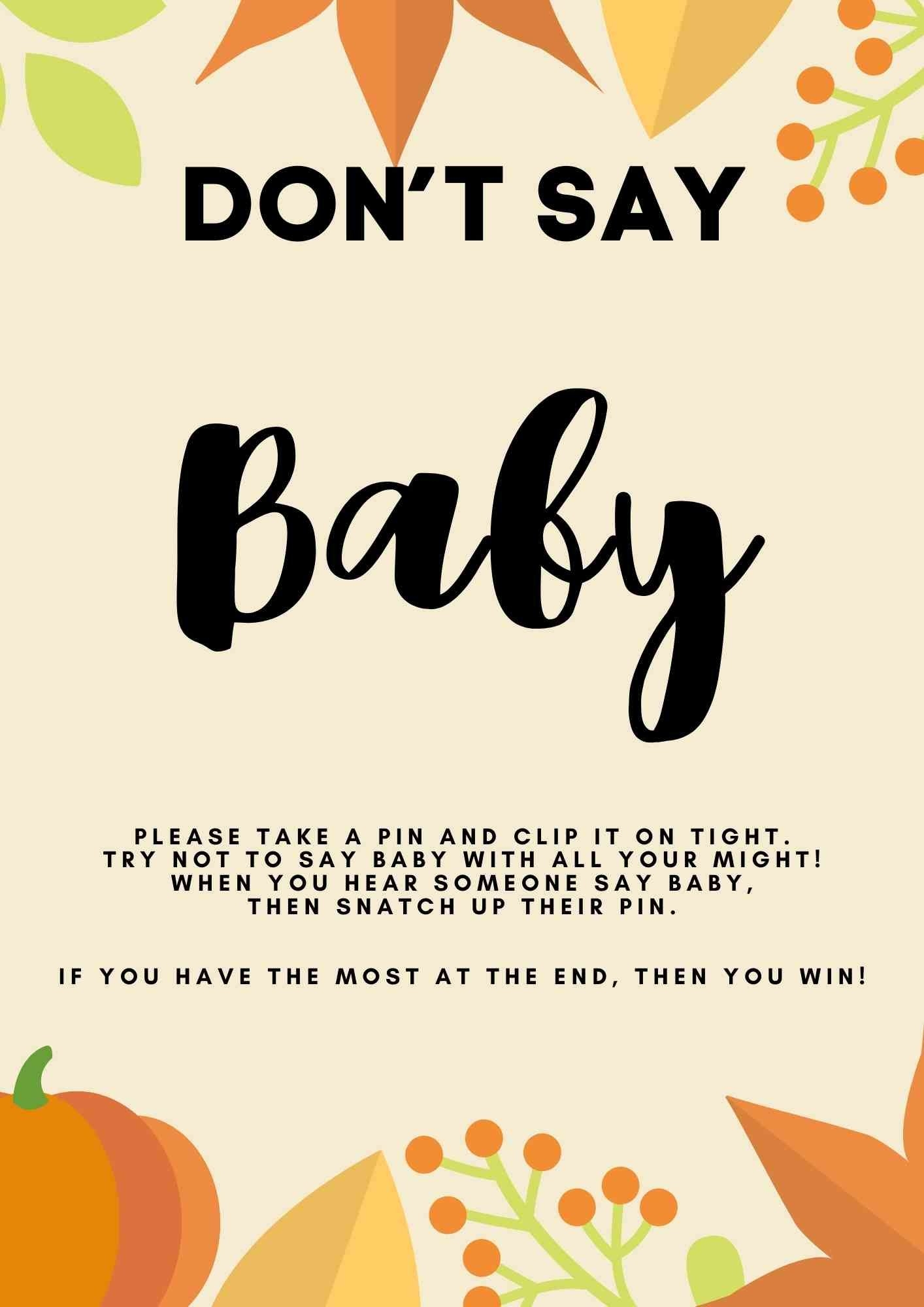 Don'T Say Baby Free Printable