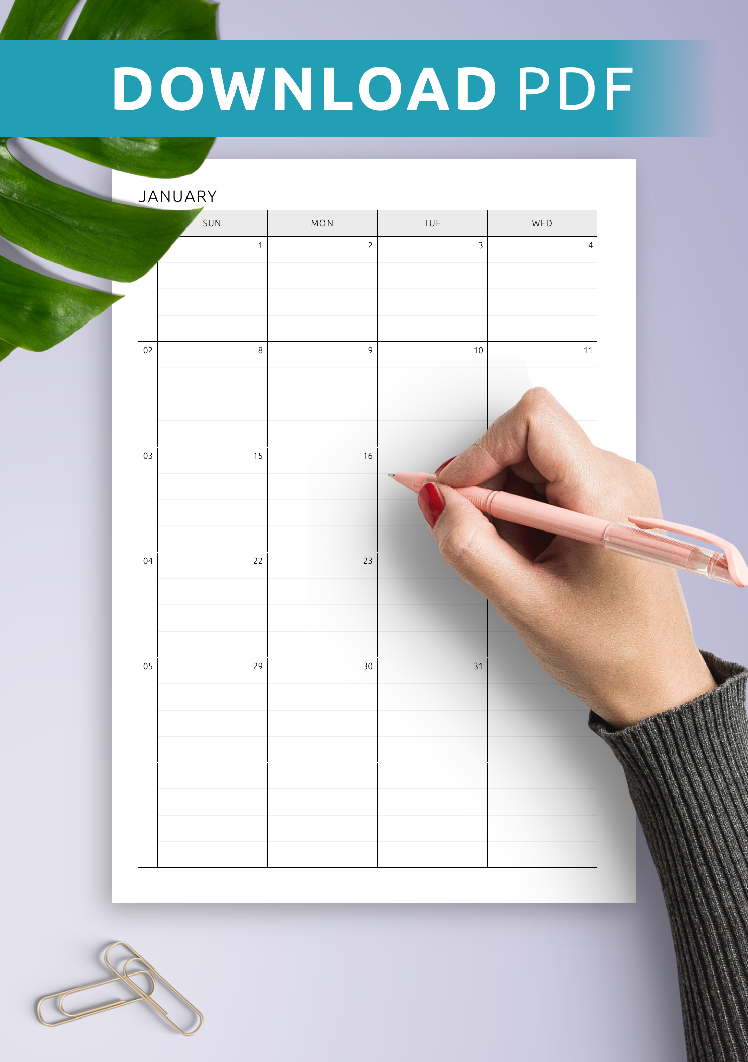 Free Printable Lined Monthly Calendar