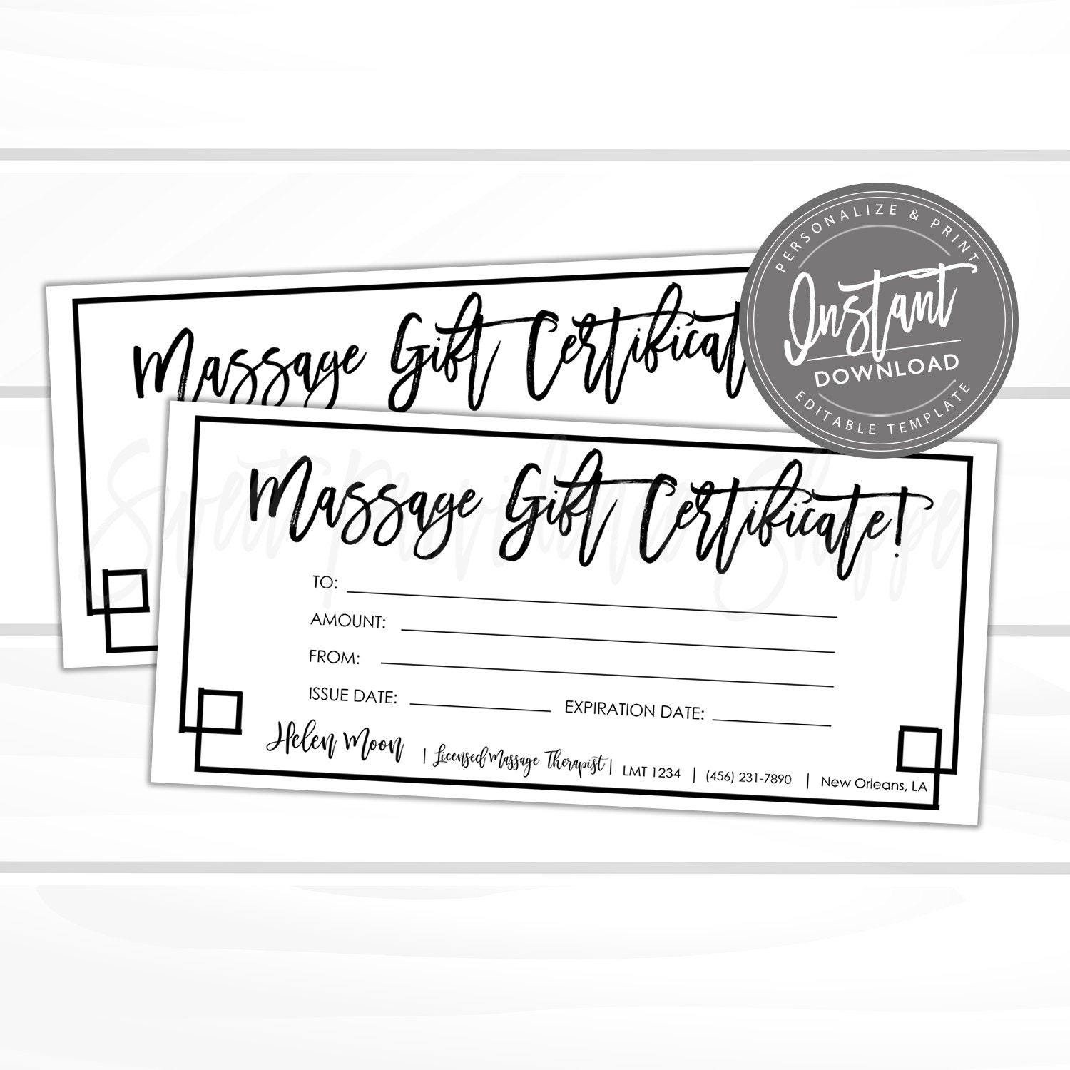 Editable Gift Certificate Massage Printable Gift Card Spa Massage Gift Certificate Template Voucher Edit Now Instant Access Etsy