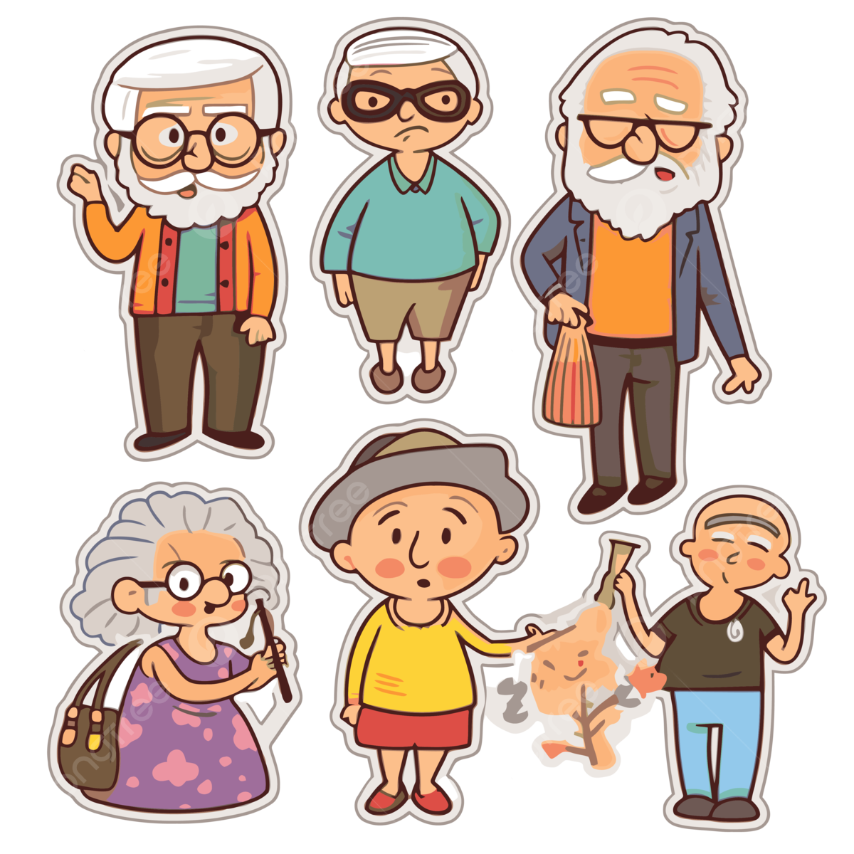 Elderly People On The Sticker Set Vector Clipart People Clipart Sticker Clipart Seniors PNG And Vector With Transparent Background For Free Download