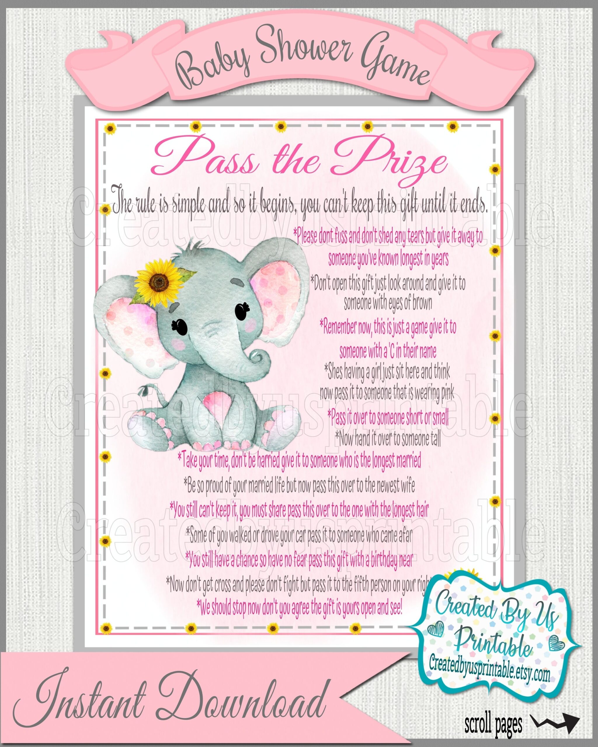 Pink Elephant Baby Shower Free Printables