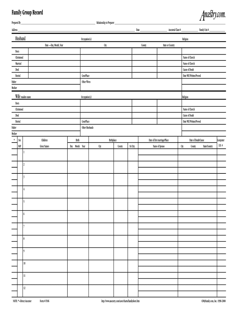 Free Printable Family Group Sheets