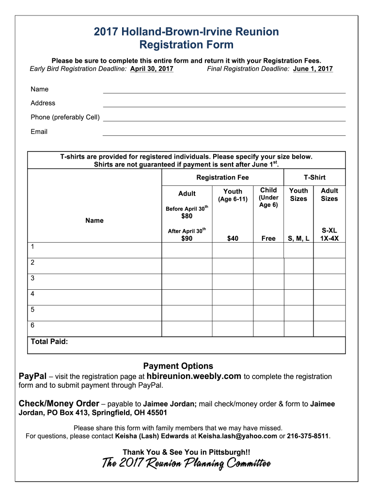 Family Reunion Registration Forms Templates Fill Online Printable Fillable Blank PdfFiller