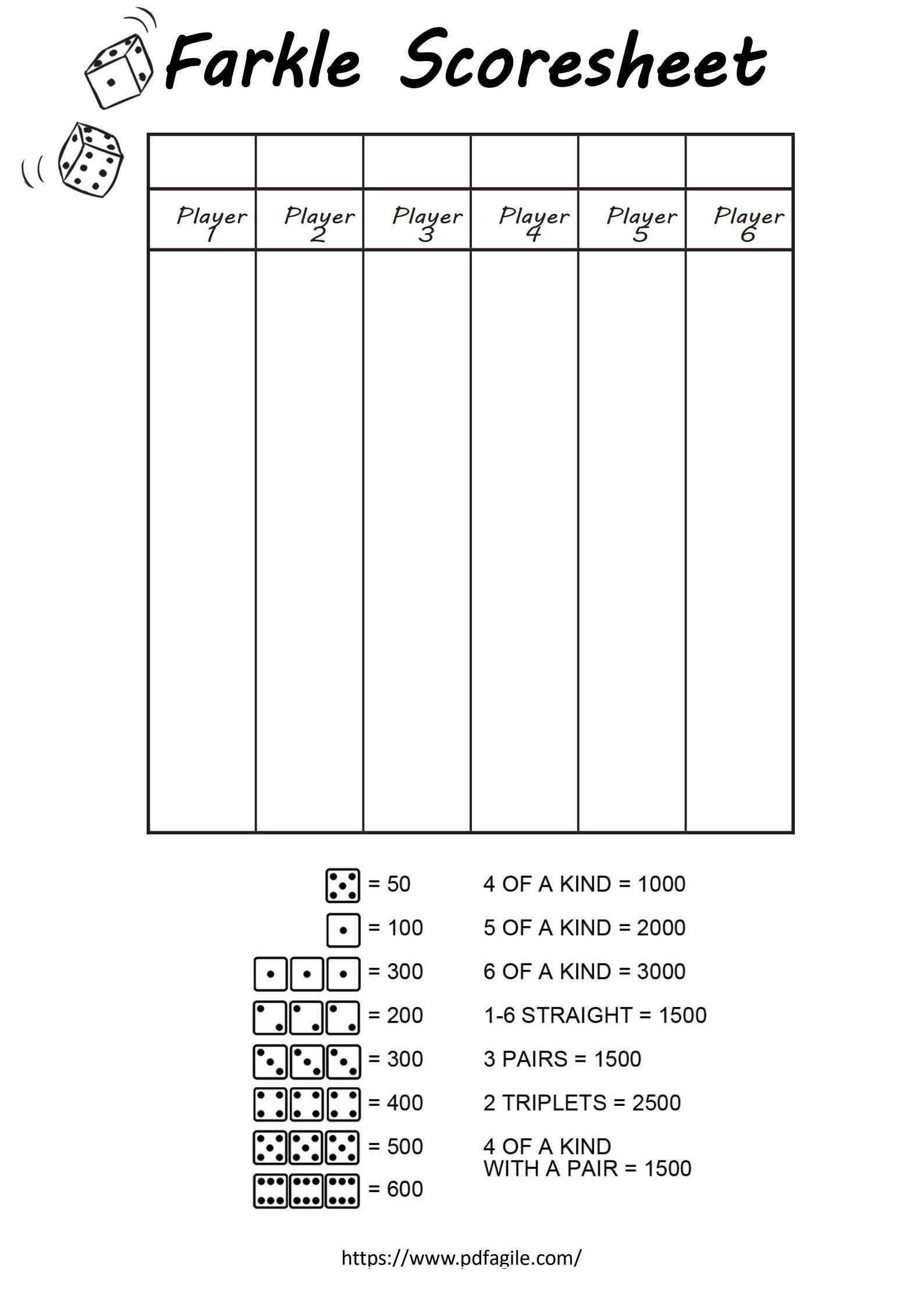 Farkle Scoresheet Template PDF Agile