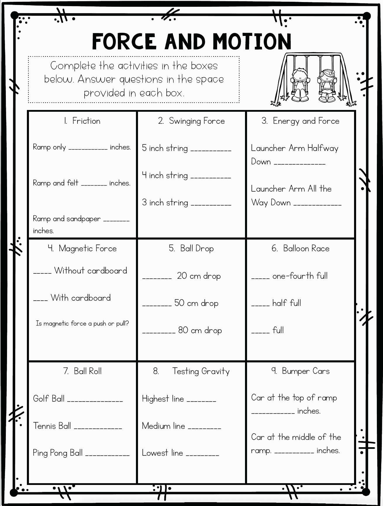 Free Printable Force And Motion Worksheets
