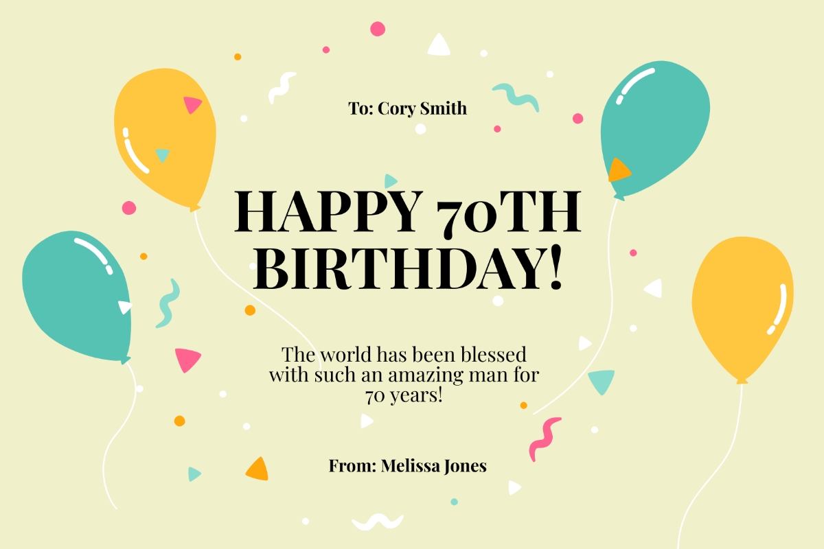 Free 70th Birthday Card Templates Editable And Printable