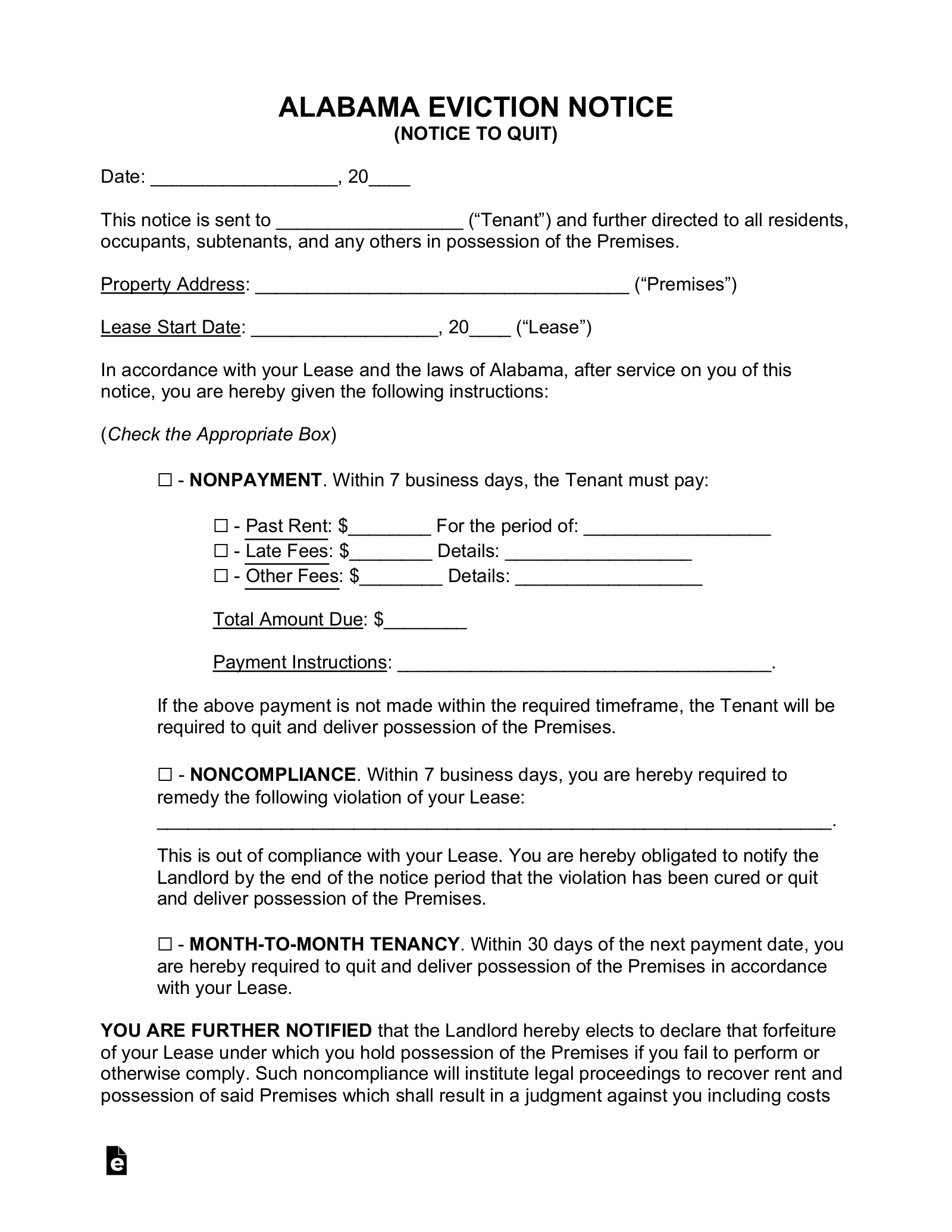Free Alabama Eviction Notice Forms 3 PDF Word EForms