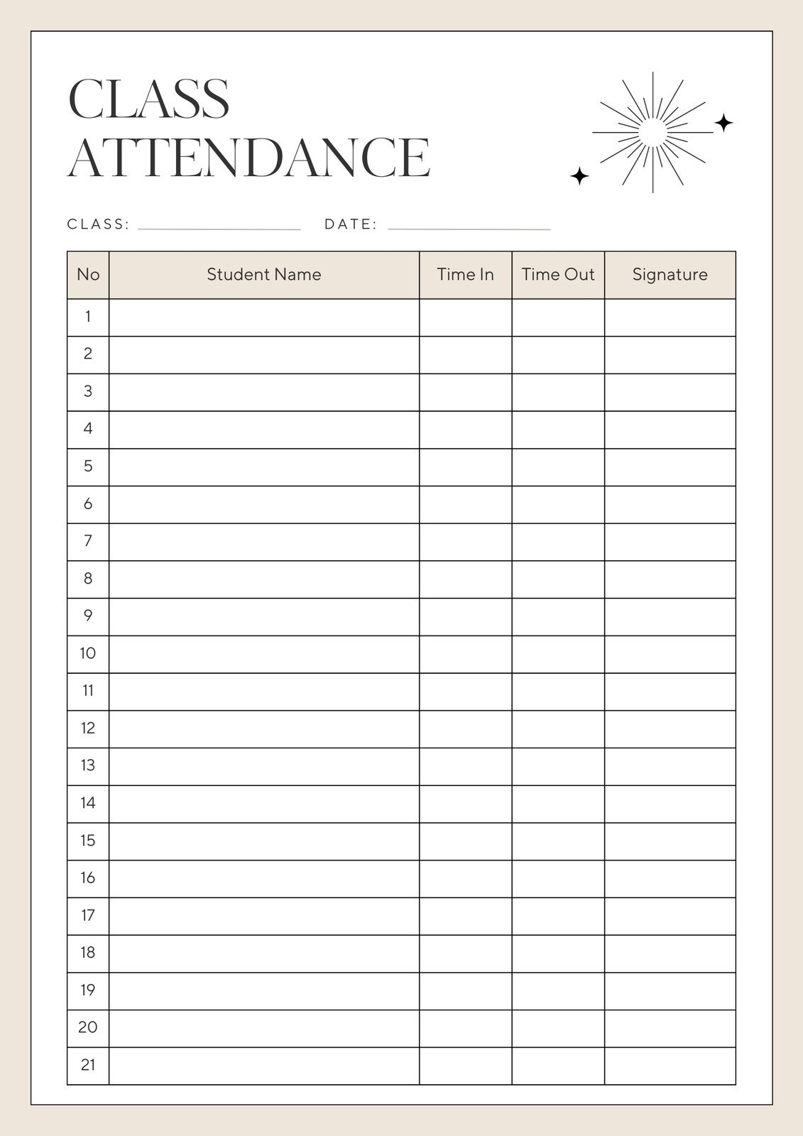 Free Printable Attendance Sheets For Teachers