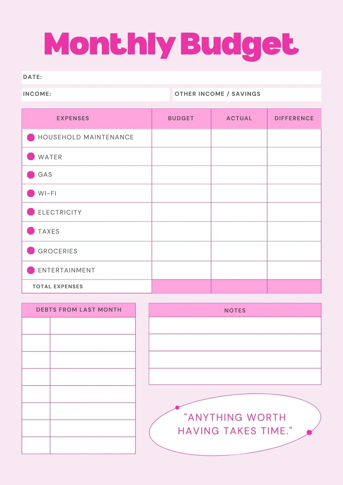 Free Printable Budget Planning Worksheets
