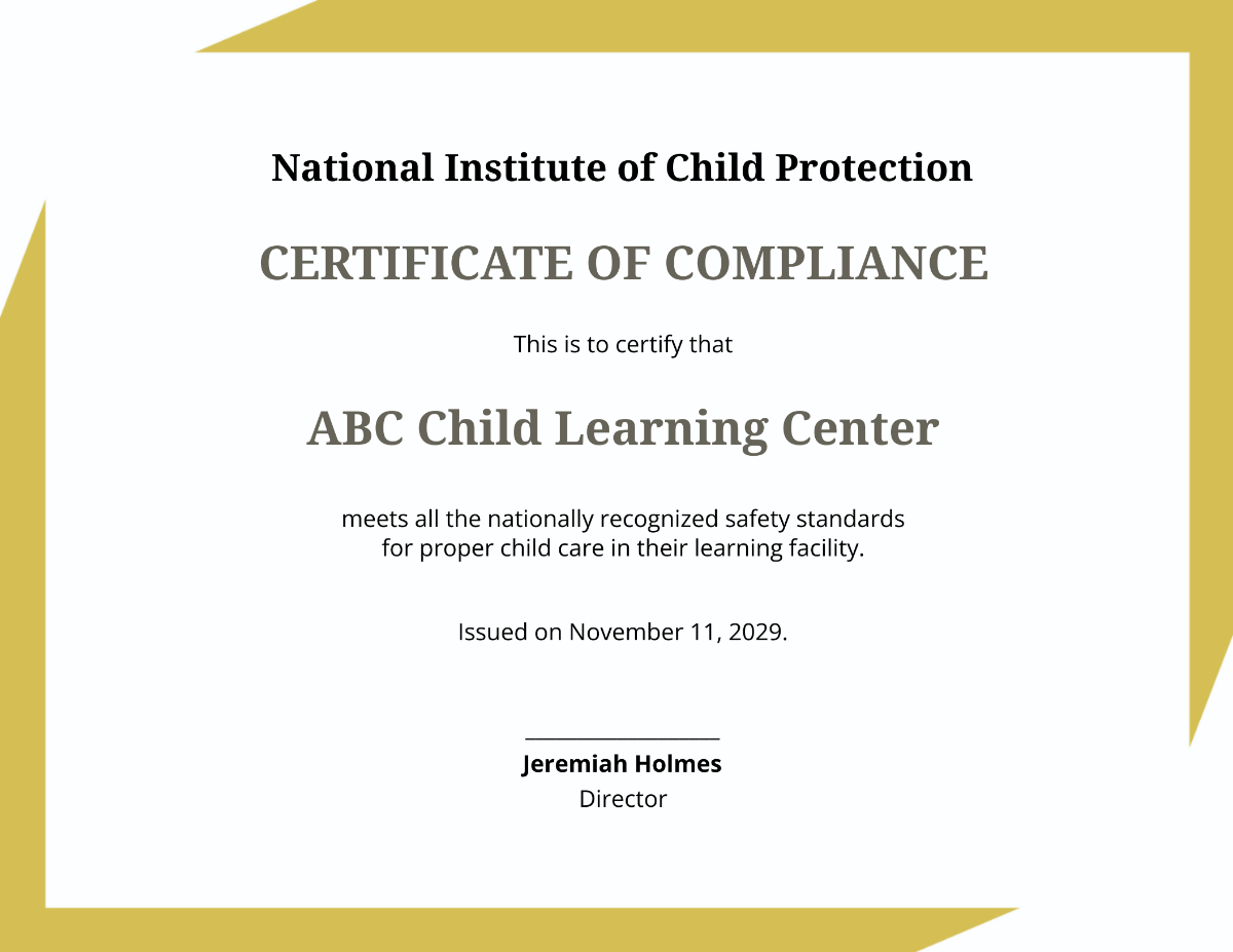 Free Child Care Safety Certificate Template To Edit Online