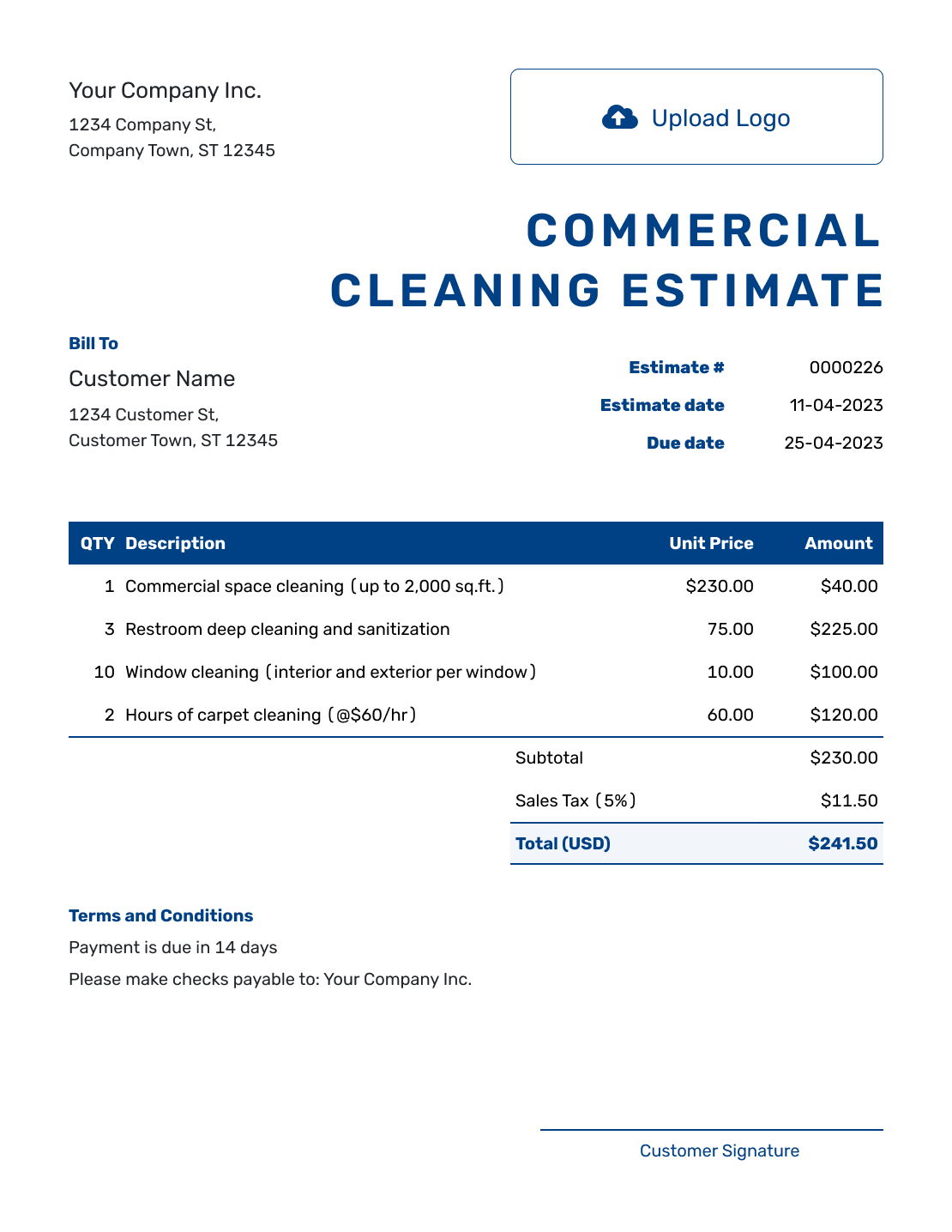 Free Printable Cleaning Estimate Forms