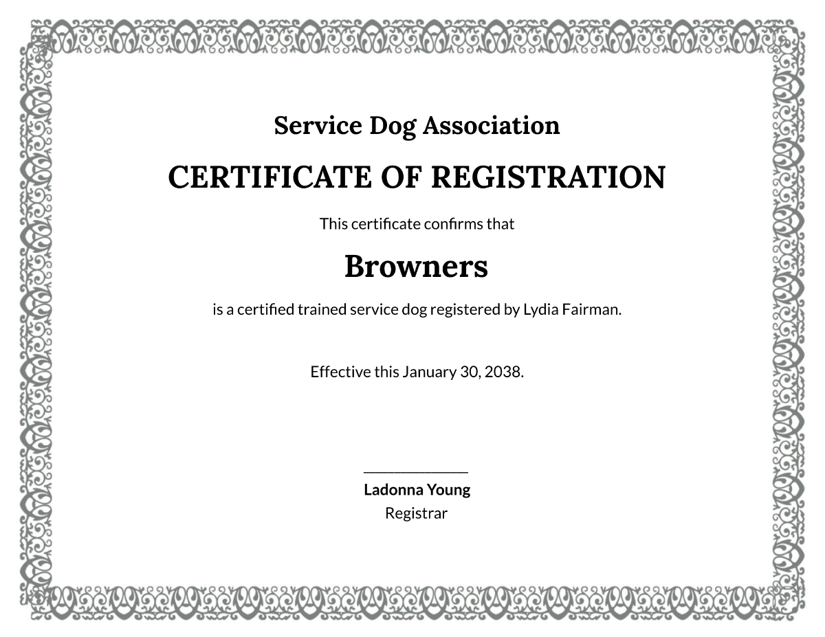 Free Printable Service Dog Certificate