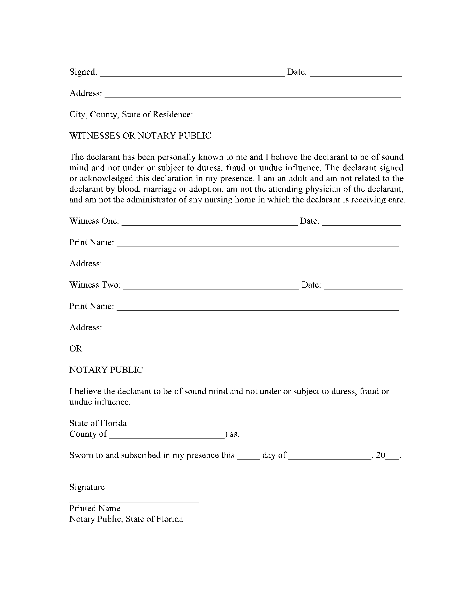Free Florida Living Will Form 2021 Updated CocoSign