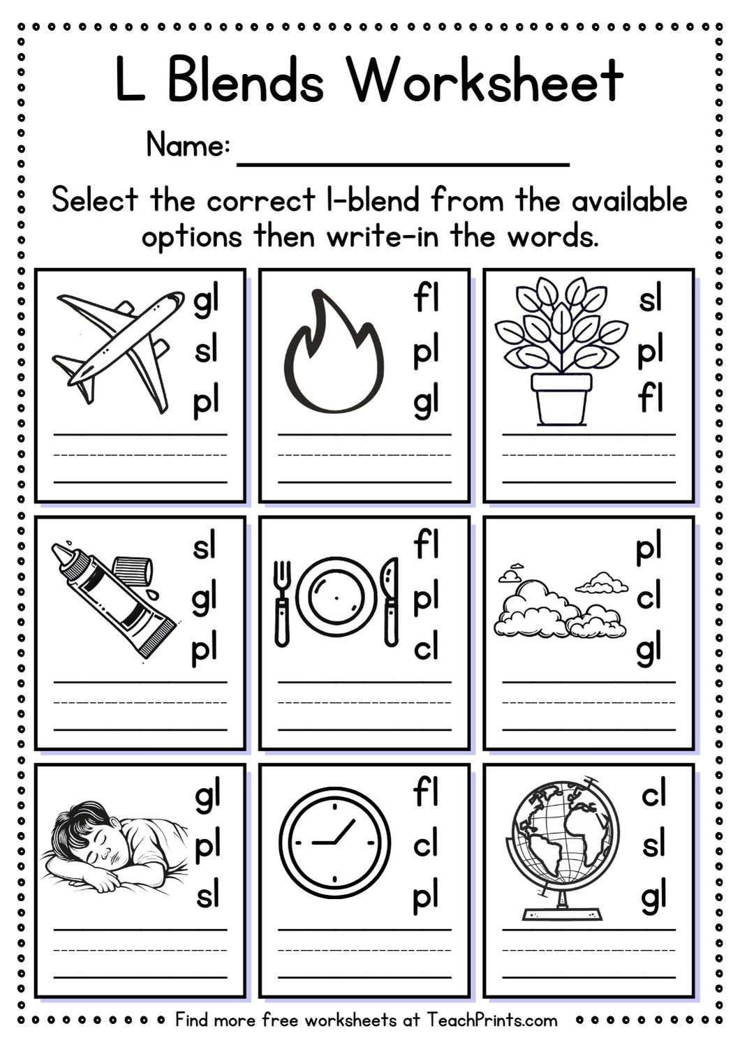 L Blend Free Printable Worksheets