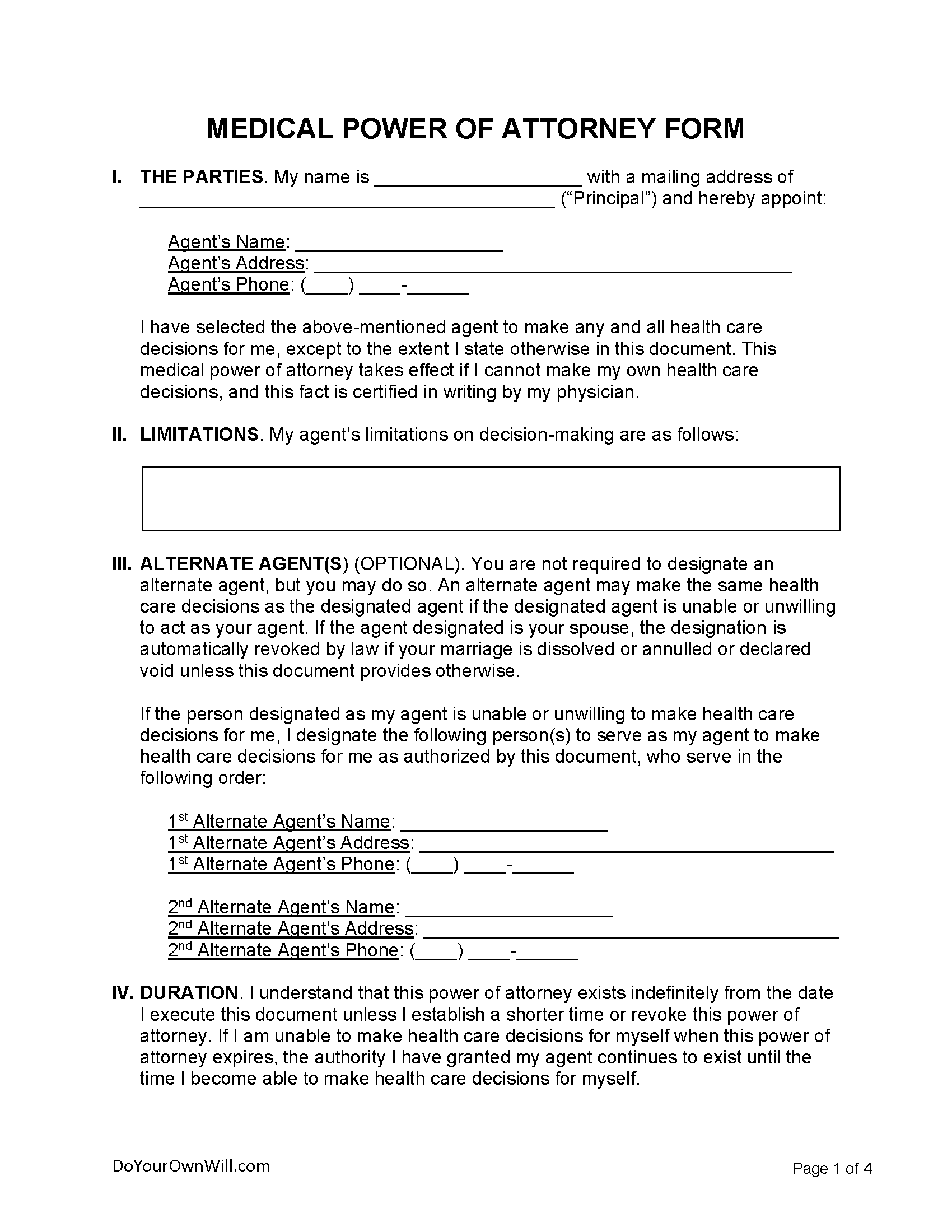 Free Printable Medical Power Of Attorney
