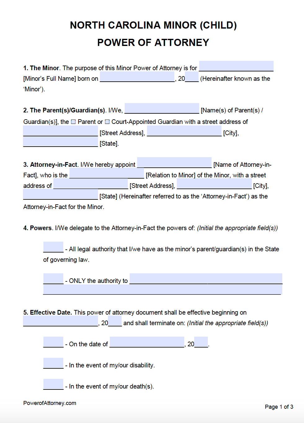 Free Printable Nc Power Of Attorney