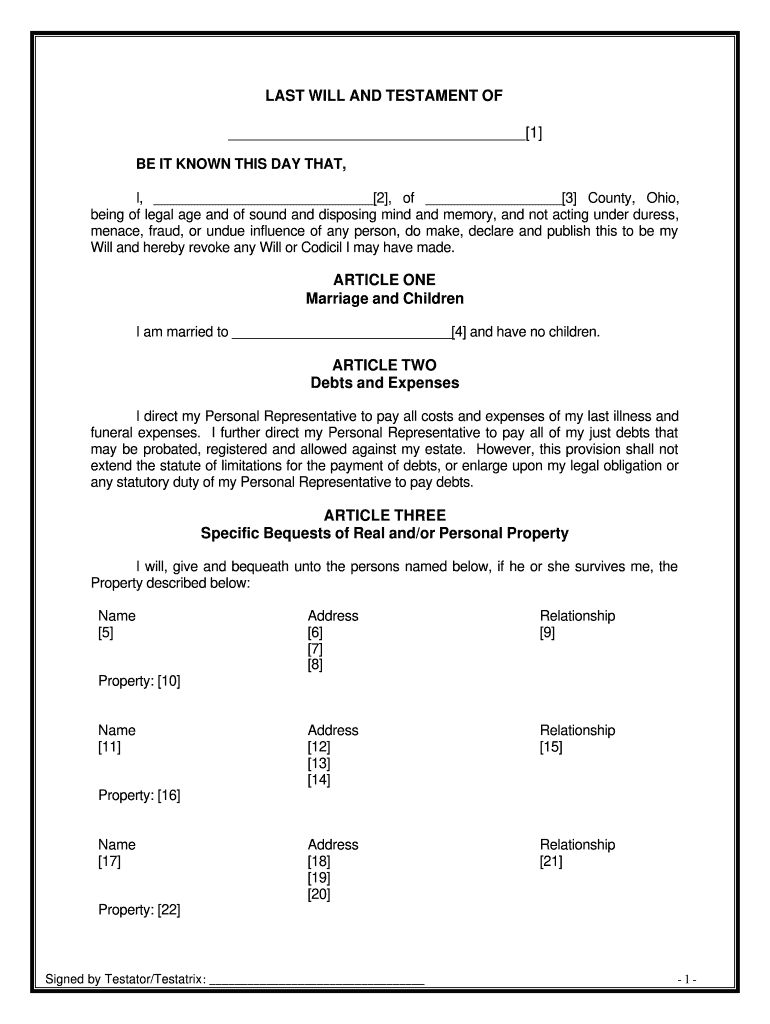 Free Ohio Will Template Fill Out Sign Online DocHub