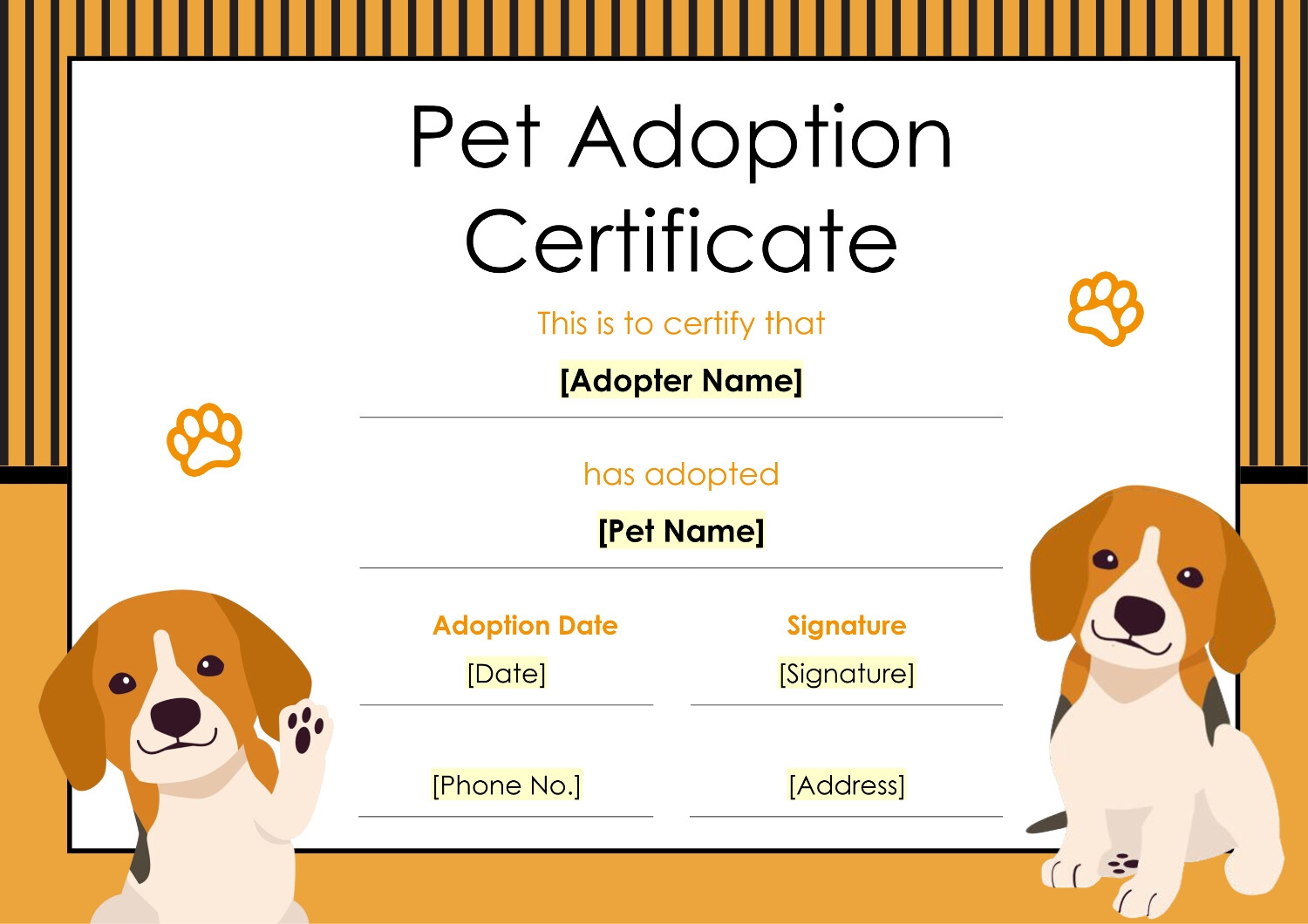 Free Printable Dog Adoption Certificate