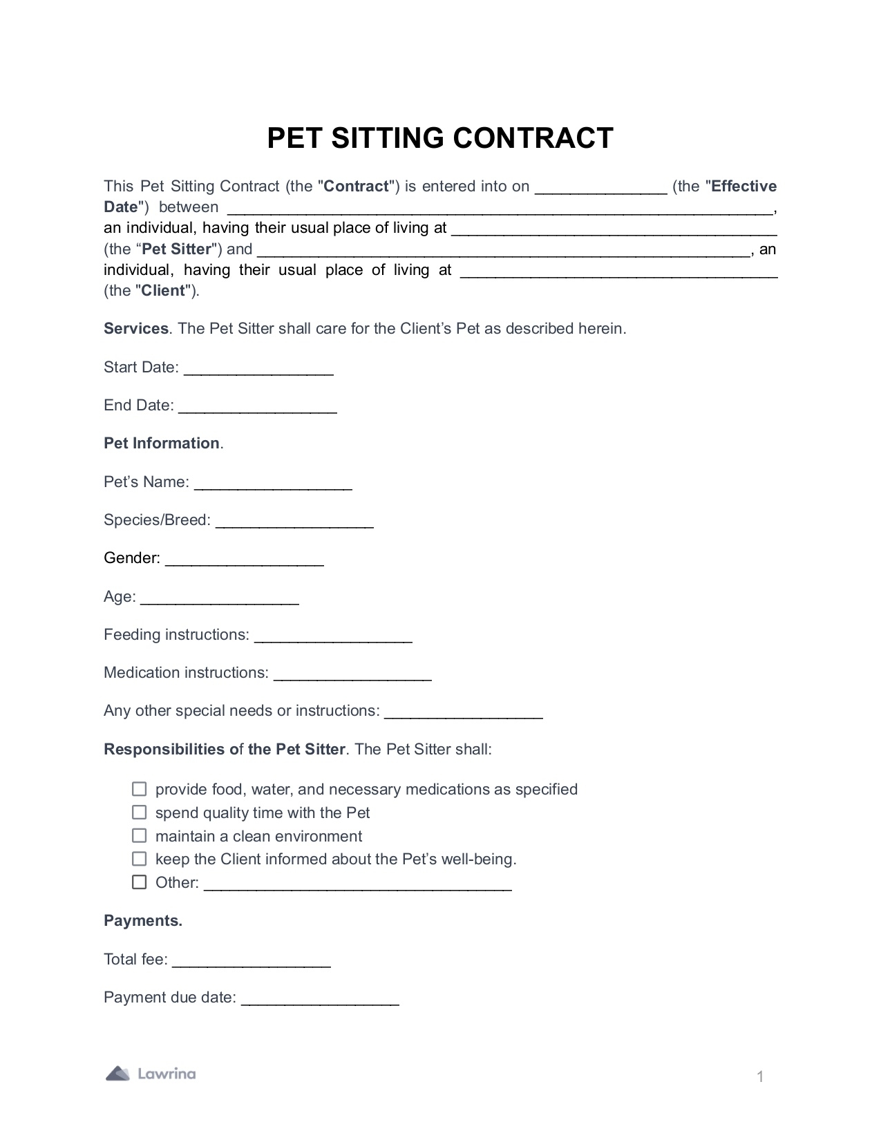 Free Printable Pet Sitting Forms